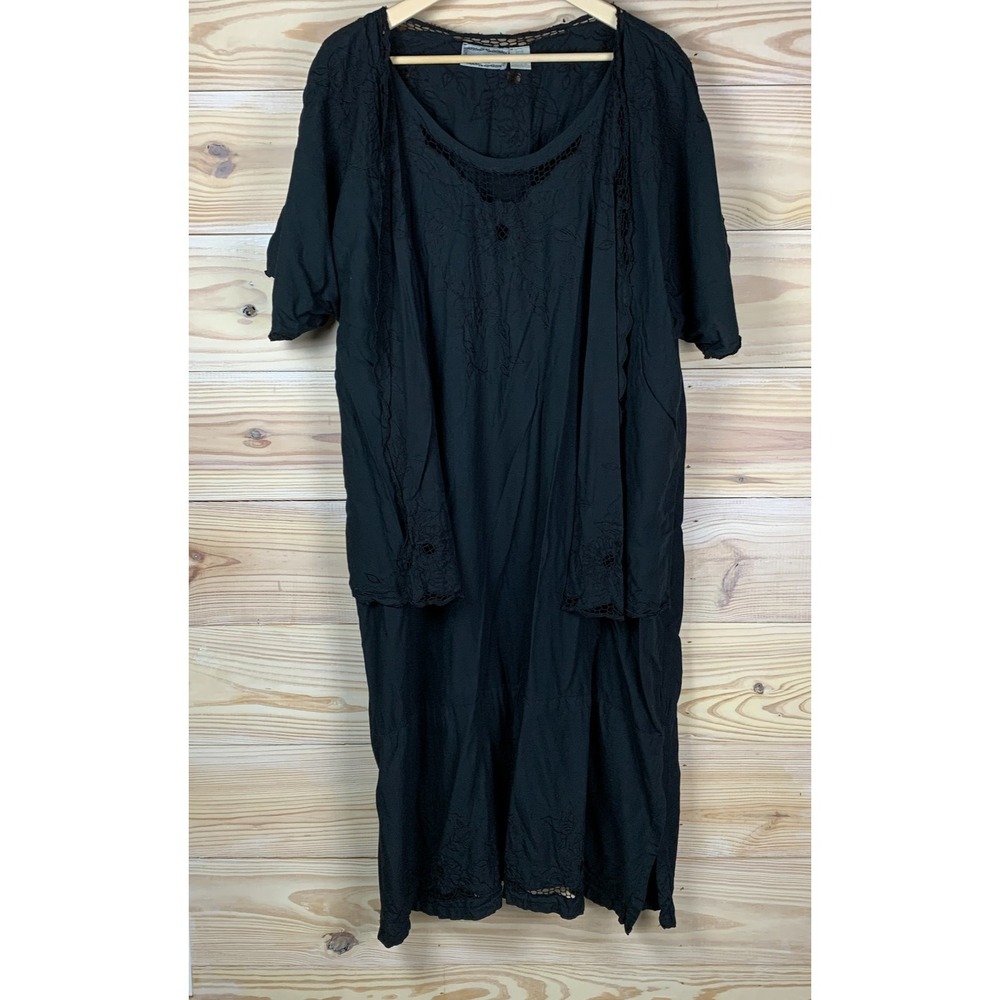 Vtg Jane Ashley Maxi Dress 22 Floral Lace Embroidery Black 90s Goth Dark Cottage